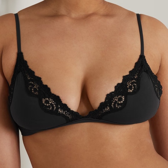SKIMS fits everybody lace bralette bra onyx vneck triangle adjustable straps L - Picture 2 of 8